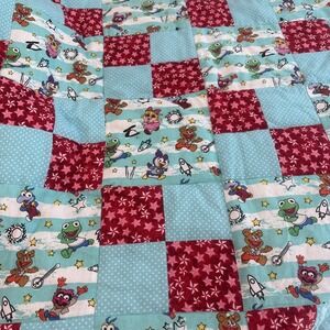 Vintage Sesame Street Muppets Quilted Baby Blanket 35"x33"